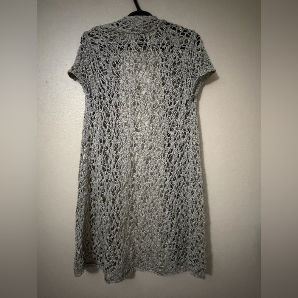 Open-Knit Short Sleeve Cardigan Sweater - Light Gray -Eileen Fisher - Picture 8 of 8